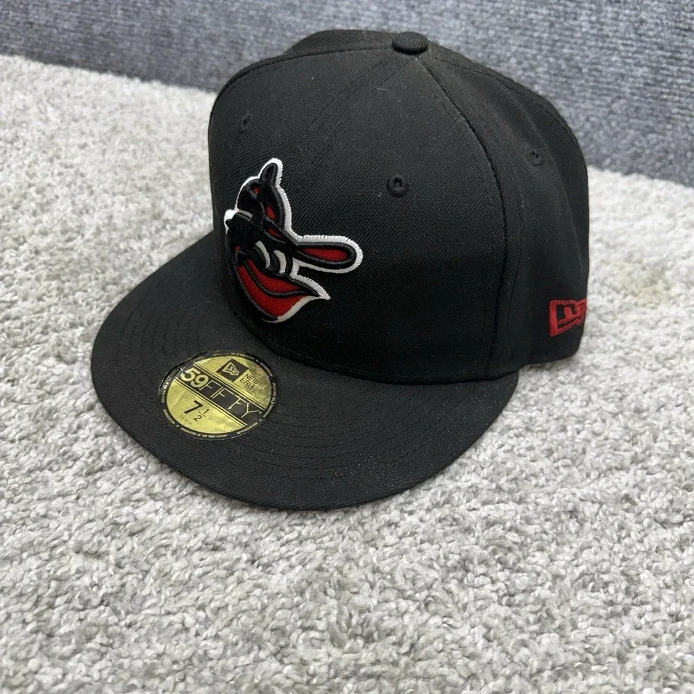 New Era Baltimore Orioles black fitted hat cap men's size 7.5‎ (misprint) DIRTY